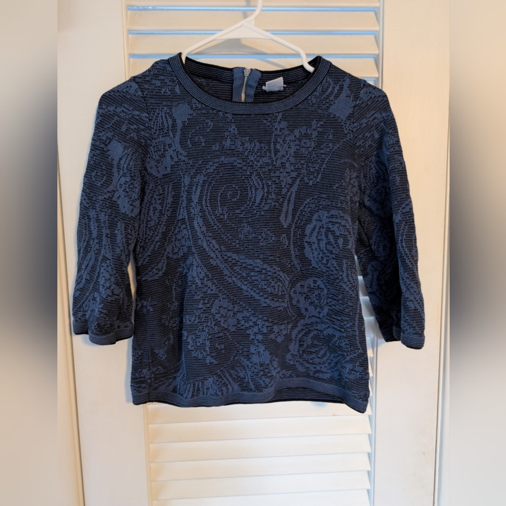 Chico's 00 Xs Blue Black Textured Sweater Euc